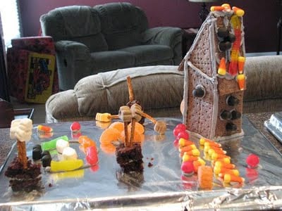 haunted gingerbread house on baking sheet