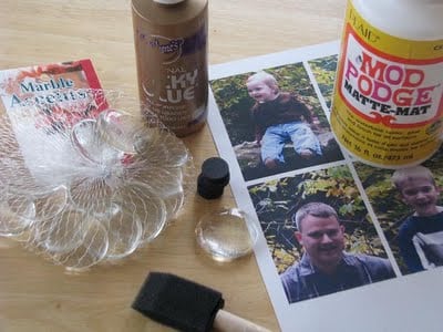 clear flat marbles with glue and magnets and foam brush