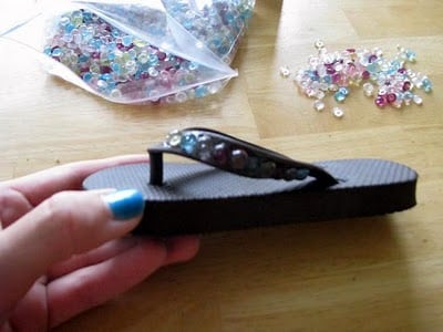 gluing beads to flip flops