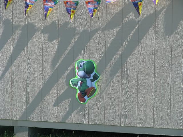 Yoshi cut out on side of shed