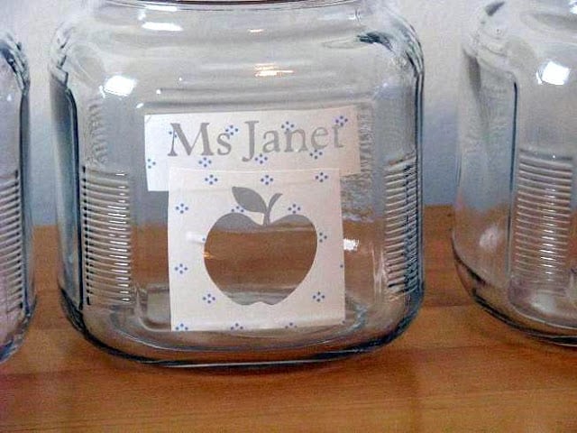 jar with apple stencil from contact paper