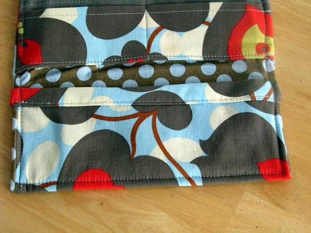 open fabric wallet with floral fabric