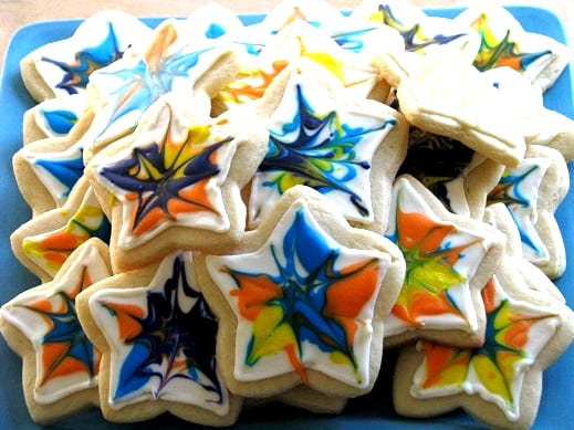 plate of tie dyed sugar cookies