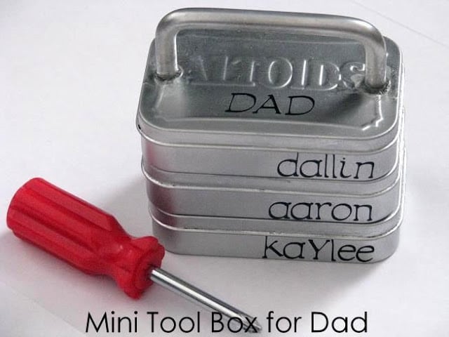 mini tool box for dad made out of altoid tins