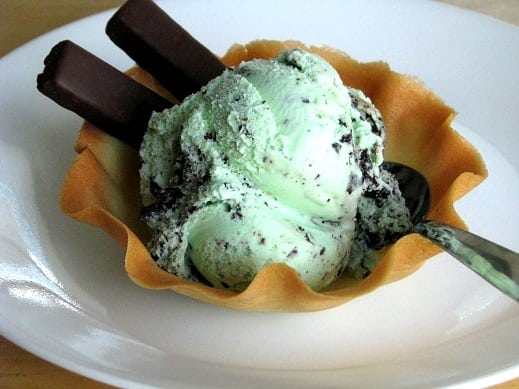 ice cream bowl made from cookie batter on white plate