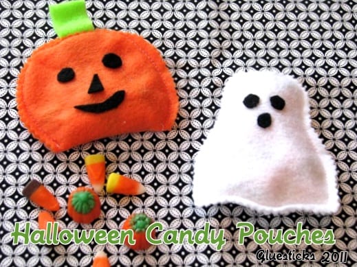 felt candy pouches, a ghost and a pumpkin