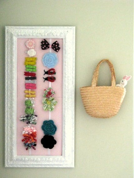 framed hair bow holder on wall