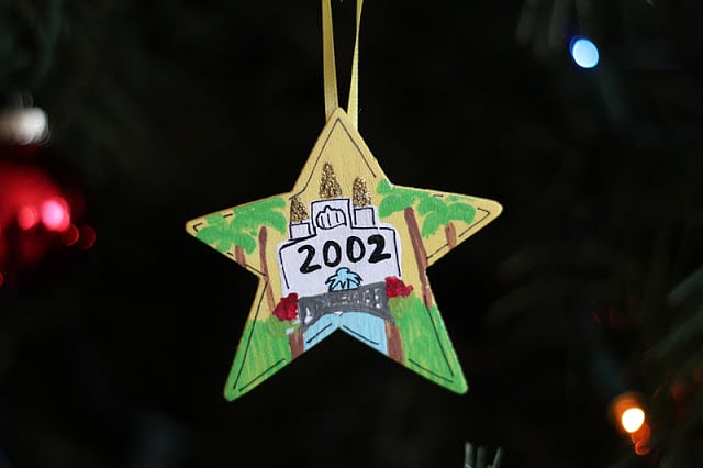 wood star ornament painted with date