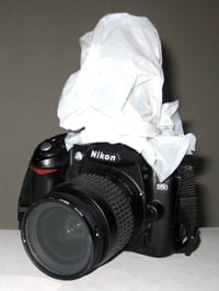 flash on camera covered by white tissue