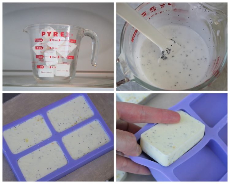poppy seed soap mixture in silicone mold