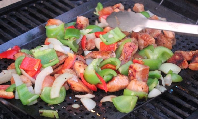 chicken and peppers on grill