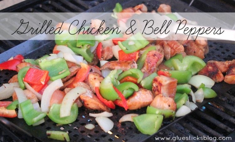 chopped chicken and peppers on grill