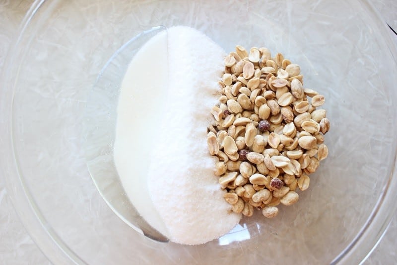 sugar and peanuts in bowl