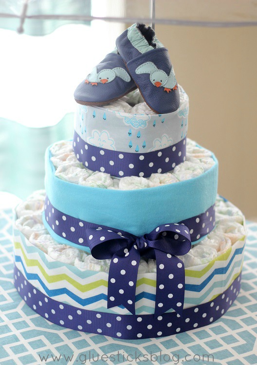 blue diaper cake