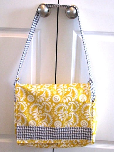 yellow and grey messenger diaper bag