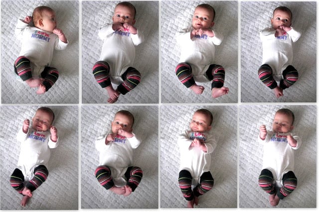 collage of baby wearing leg warmers