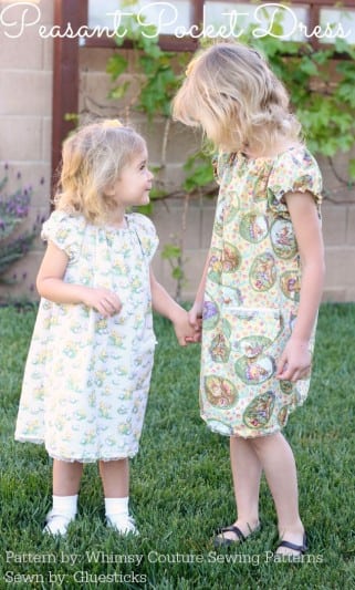 little girls wearing cotton peasant dresses