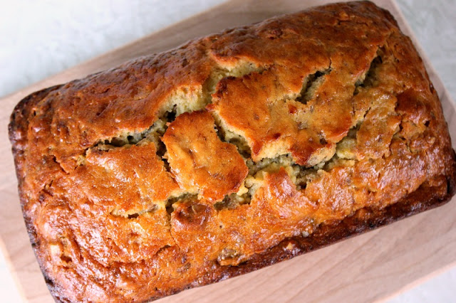 loaf of bob evan's copy cat banana bread cooling 