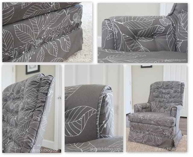 collage of the steps it takes to reupholster chair