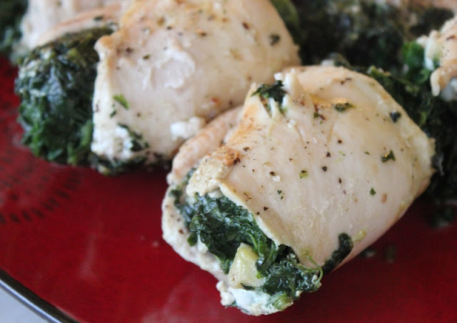 two chicken Florentine breasts on plate