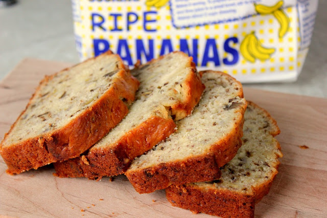 sliced banana bread on cutting board