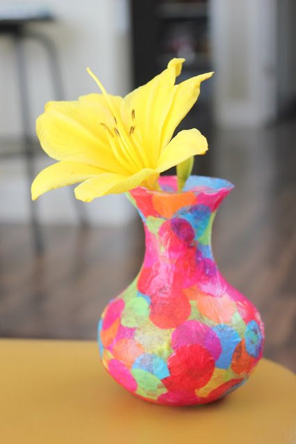 tissue paper vase with yellow flower