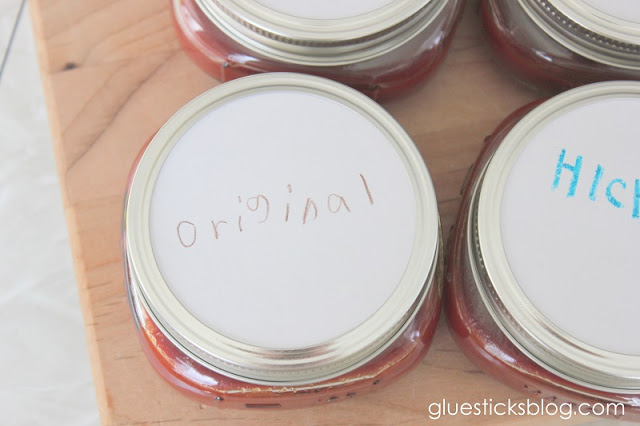finished sauce with handwritten labels
