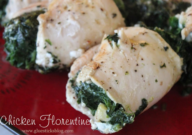 two chicken Florentine breasts on plate