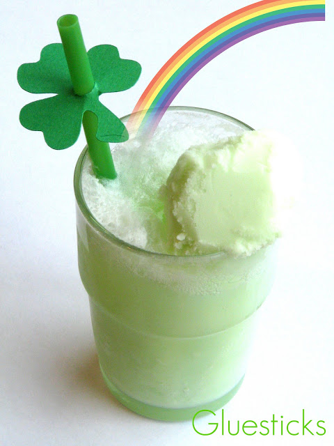 lime sherbet float in glass with shamrock straw
