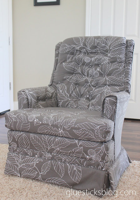 reupholstered rocker with gray fabric