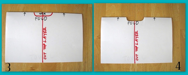 template showing how to fold towel and cut opening for head