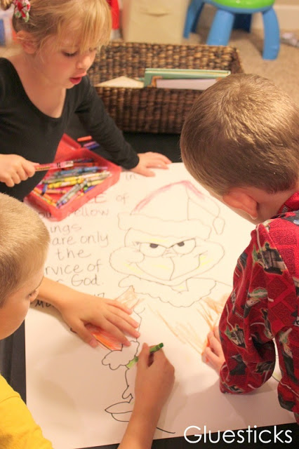 children coloring large poster of the grinch