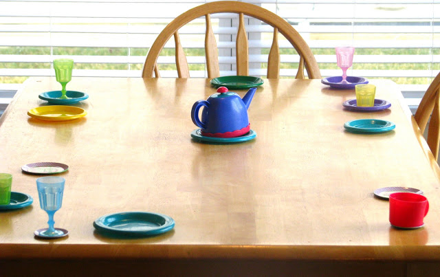 table set up for child's tea party