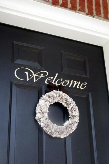brown paper bag wreath on front door