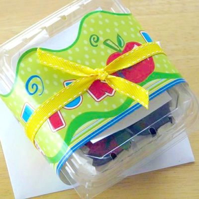 berry basket wrapped with ribbon
