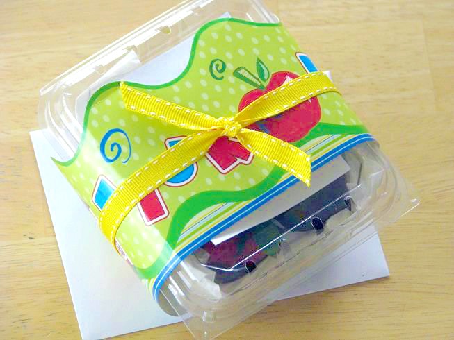 berry basket wrapped in ribbon