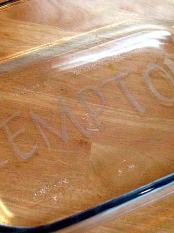 acid etched casserole dish