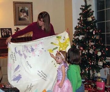 grandma and grandchild with blanket