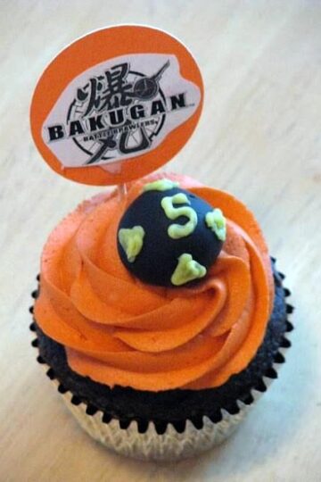 bakugan cupcake with orange frosting
