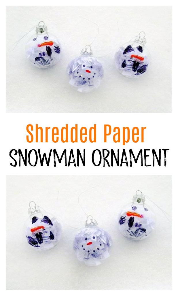 3 shredded paper snowmen ornaments