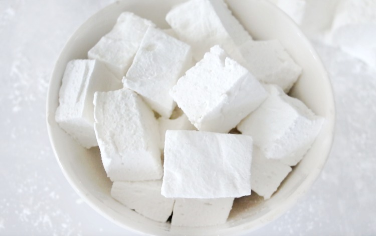 white bowl filled with homemade marshmallows