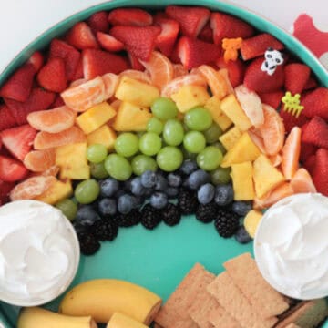 rainbow fruit platter with cool whip for dipping