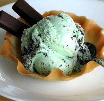 homemade ice cream bowl with mint ice cream