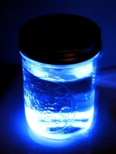 jar with water and glow stick liquid inside