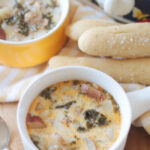 two bowls of slow cooker zuppa Toscana soup