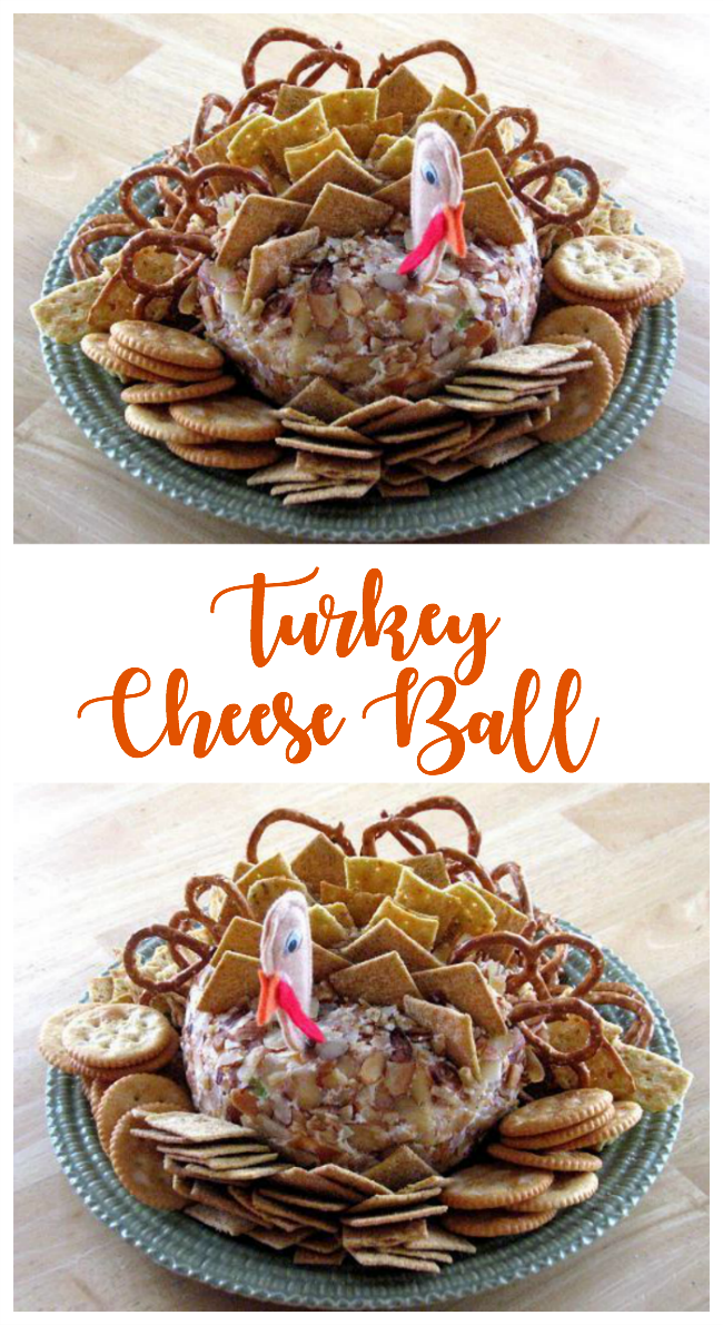 turkey cheese ball on green plate