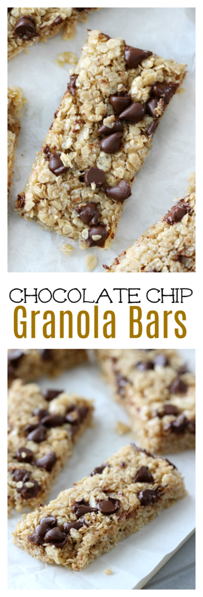 chocolate chip granola bars collage