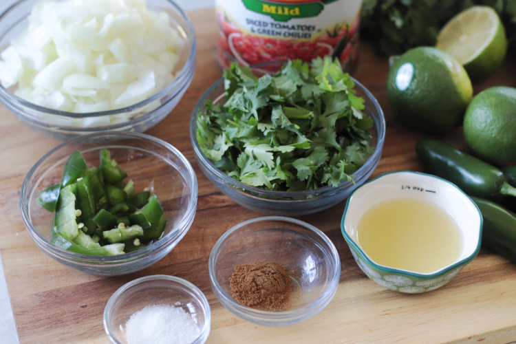 small bowls of salsa ingredients