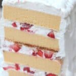 layered pound cake with strawberries and whipped cream