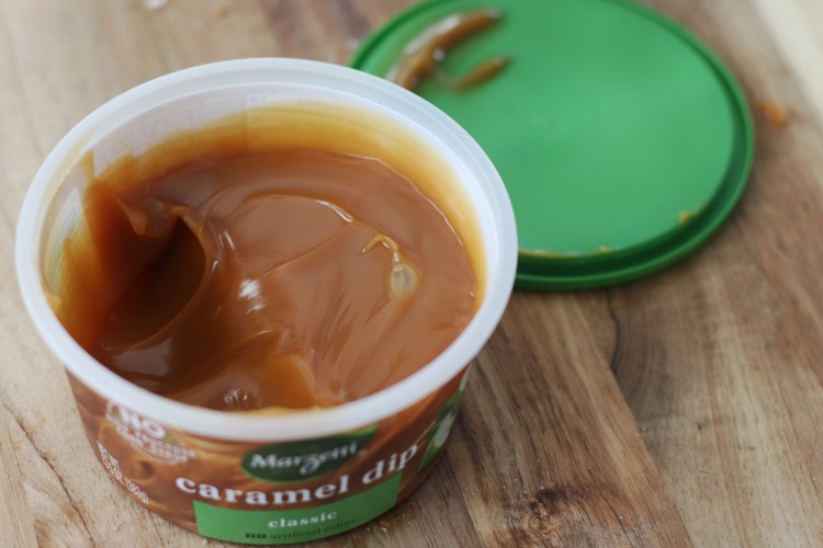 open container of caramel apple dip